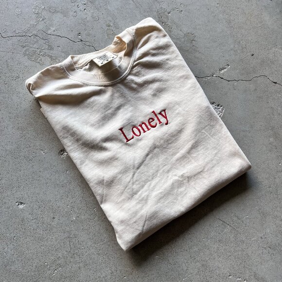 Lonely Tshirt Tan 100% Cotton Embroidered - Picture 1 of 3